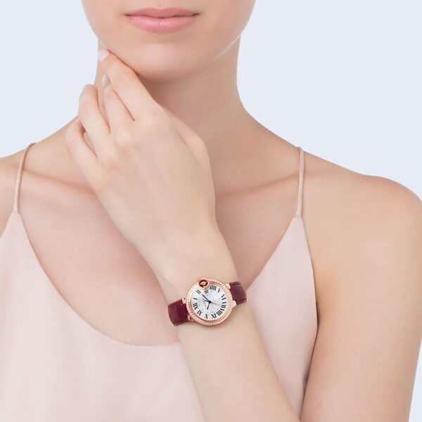 Cartier Ballon Bleu de watch 33 mm pink gold diamonds leather WJBB0033