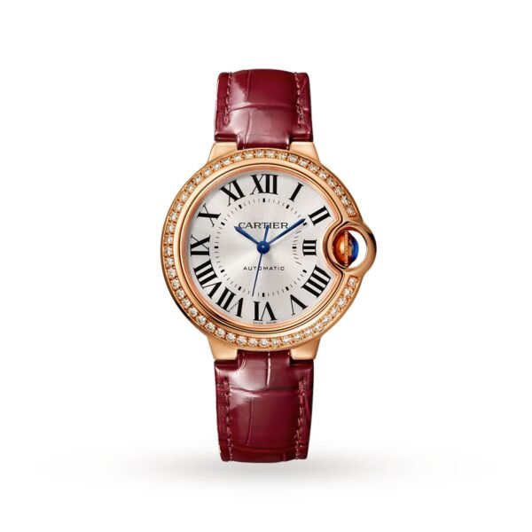 Cartier Ballon Bleu de watch 33 mm pink gold diamonds leather WJBB0033