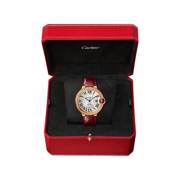 Cartier Ballon Bleu de watch 36 mm rose gold diamonds leather WJBB0034