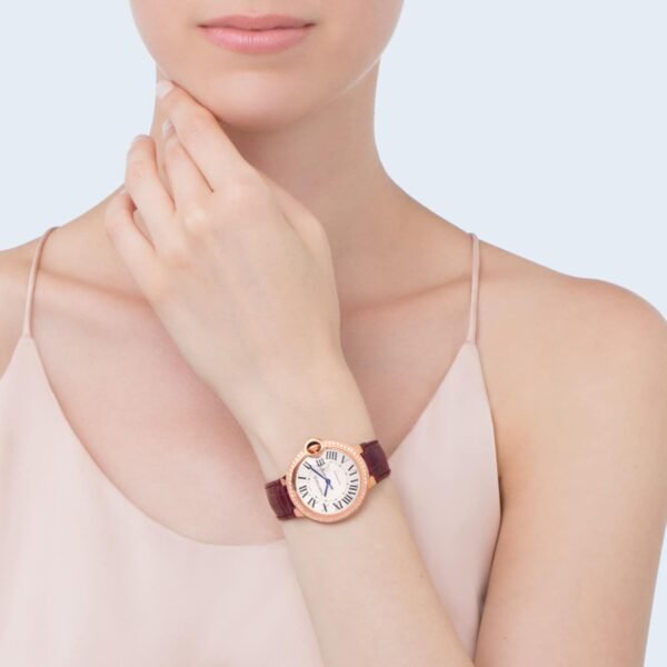 Cartier Ballon Bleu de watch 36 mm rose gold diamonds leather WJBB0034