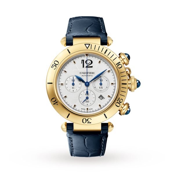 Cartier Pasha de Cartier 41 mm chronograph automatic movement 18K yellow gold interchangeable leather straps WGPA0017
