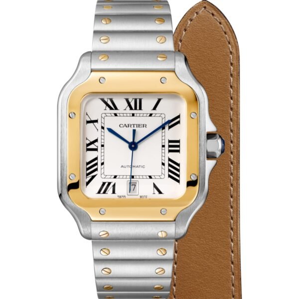 Cartier Santos De Cartier Watch Large Model Automatic Yellow Gold Steel Interchangeable Metal And Leather Bracelets W2SA0009