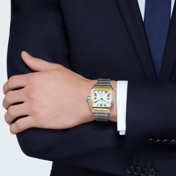 Cartier Santos De Cartier Watch Large Model Automatic Yellow Gold Steel Interchangeable Metal And Leather Bracelets W2SA0009