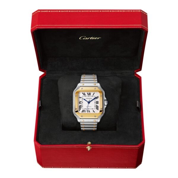 Cartier Santos De Cartier Watch Medium Model Automatic Yellow Gold Steel Interchangeable Metal And Leather Bracelets W2SA0016/W2SA0007