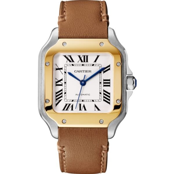 Cartier Santos De Cartier Watch Medium Model Automatic Yellow Gold Steel Interchangeable Metal And Leather Bracelets W2SA0016/W2SA0007