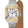 Cartier Santos De Cartier Watch Medium Model Automatic Yellow Gold Steel Interchangeable Metal And Leather Bracelets W2SA0016/W2SA0007