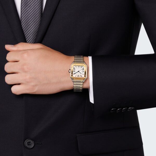 Cartier Santos De Cartier Watch Medium Model Automatic Yellow Gold Steel Interchangeable Metal And Leather Bracelets W2SA0016/W2SA0007