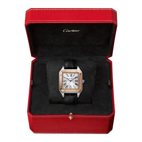 Cartier Santos-Dumont Watch Extra-large Model Hand-Wound Mechanical Rose Gold Steel Leather W2SA0017