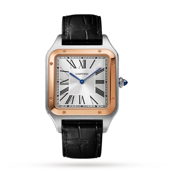 Cartier Santos-Dumont Watch Extra-large Model Hand-Wound Mechanical Rose Gold Steel Leather W2SA0017