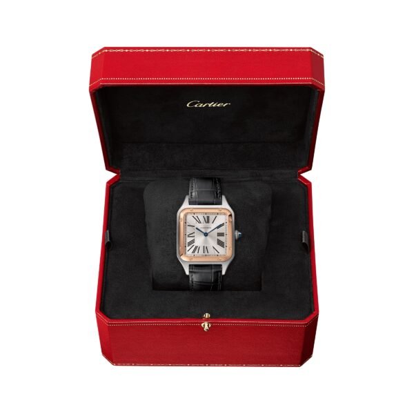 Cartier Santos-Dumont Watch Large Model Quartz Pink Gold Steel Leather W2SA0011