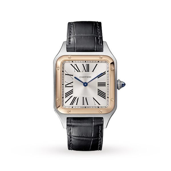 Cartier Santos-Dumont Watch Large Model Quartz Pink Gold Steel Leather W2SA0011