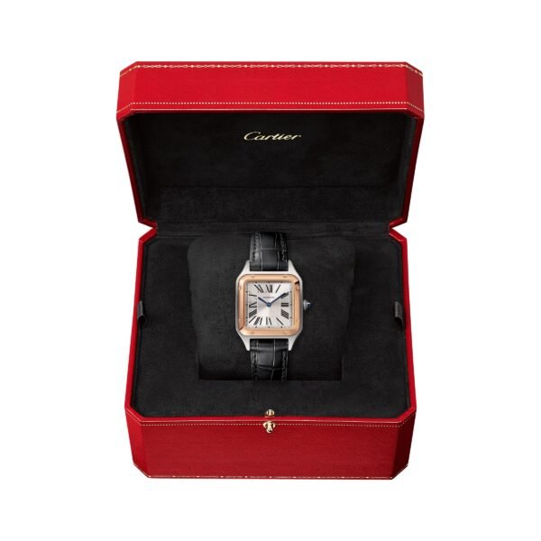 Cartier Santos-Dumont Watch Small Model Quartz Pink Gold Steel Leather W2SA0012