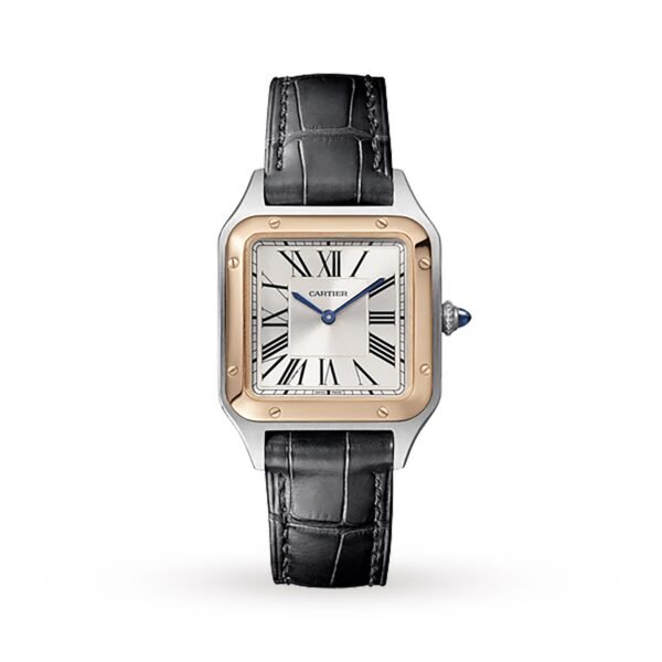 Cartier Santos-Dumont Watch Small Model Quartz Pink Gold Steel Leather W2SA0012