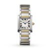 Cartier Tank Française watch medium model quartz movement. Steel case octagonal crown in yellow gold set with a synthetic cabochon-shaped spine W2TA0003